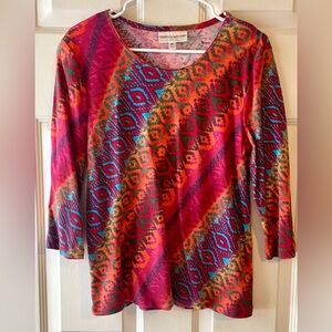 Rebecca Malone Red Orange Green Blue Colorful Abstract Eye Print Knit Top Medium